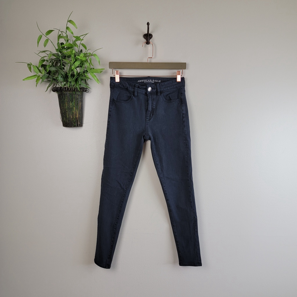 American Eagle S Hi Rise Jegging Faded Black Skinny Super Stretch X4 Jeans AE 2